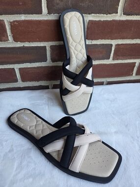VIVAIA Black‎ Cream Knit Criss Cross Slide Sandals EU 43 US 11 Cushioned Comfort